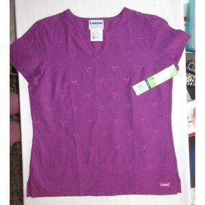 Landau Embroidered Scrub Top Style 8135 Deep Purple Size Medium Brand New w/Tags